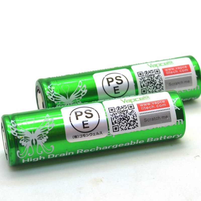 ネコポス送料無料！】PSEマーク付 リチウムイオン電池 ケース入り ２本セット VAPCELL INR 18650 2600mah  定格25A【GREEN】 - 電子タバコ  ベイプ専門店 ICE VAPE